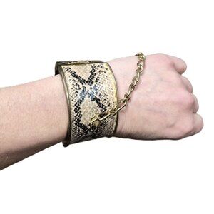 Y2K Wide Snake Print Cuff Bracelet with Chain - 1.5'' Wide Mobwife Edgy Clubwear